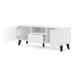 מזנון טלוויזיה RAVENNA PC 150, שתי דלתות ומגירה, לבן מט עם לבן מבריק, רגליים שחורות מזנון טלוויזיה RAVENNA PC 150, שתי דלתות ומגירה, לבן מט עם לבן מבריק, רגליים שחורות