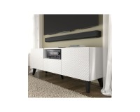 Тумба ТВ RAVENNA PC 150 см, 2 двери и ящик, белый матовый с белым глянцем, чёрные ножки