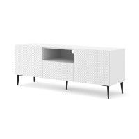 מזנון טלוויזיה RAVENNA PC 150, שתי דלתות ומגירה, לבן מט עם לבן מבריק, רגלי מתכת שחורות