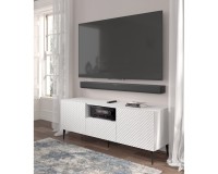 TV unit RAVENNA PC 150 cm, 2 doors and a drawer, white matt with white gloss, black metal legs