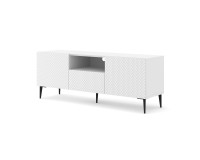 Тумба ТВ RAVENNA PC 150 см, 2 двери и ящик, белый матовый с белым глянцем, чёрные металлические ножки