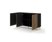 שידה RAVENNA P 150, שלוש דלתות, שחור מט עם אלון ארטיזן, רגליים זהב