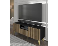 Тумба ТВ RAVENNA P 150 см, 2 двери и ящик, чёрный матовый с дубом артисан, золотые ножки