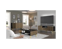 Тумба ТВ RAVENNA P 150 см, 2 двери и ящик, чёрный матовый с дубом артисан, золотые ножки