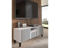 Тумба ТВ RAVENNA P 150 см, 2 двери и ящик, белый с чёрным, чёрные ножки
