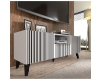 TV unit RAVENNA P 150 cm, 2 doors and a drawer, white with black, black legs