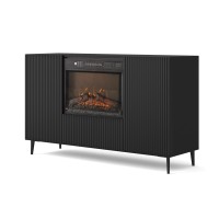 Sideboard RAVENNA with a fireplace 140 cm, 2 doors, black matt
