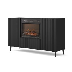 Sideboard RAVENNA with a fireplace 140 cm, 2 doors, black matt Sideboard RAVENNA with a fireplace 140 cm, 2 doors, black matt