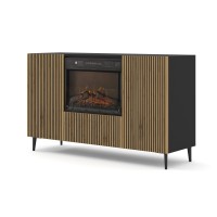 Sideboard RAVENNA with a fireplace 140 cm, 2 doors, black matt with artisan oak