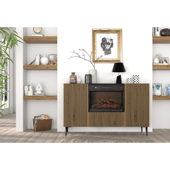 Sideboard RAVENNA with a fireplace 140 cm, 2 doors, black matt with artisan oak Sideboard RAVENNA with a fireplace 140 cm, 2 doors, black matt with artisan oak
