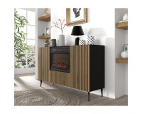 Sideboard RAVENNA with a fireplace 140 cm, 2 doors, black matt with artisan oak Sideboard RAVENNA with a fireplace 140 cm, 2 doors, black matt with artisan oak