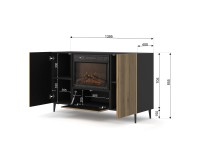 Sideboard RAVENNA with a fireplace 140 cm, 2 doors, black matt with artisan oak Sideboard RAVENNA with a fireplace 140 cm, 2 doors, black matt with artisan oak