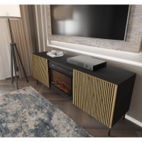 TV unit RAVENNA with a fireplace 170 cm, black matt with artisan oak