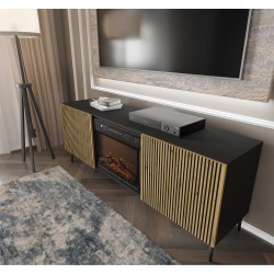 TV unit RAVENNA with a fireplace 170 cm, black matt with artisan oak TV unit RAVENNA with a fireplace 170 cm, black matt with artisan oak
