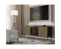 מזנון טלוויזיה RAVENNA עם קמין 170, שחור מט עם אלון ארטיזן
