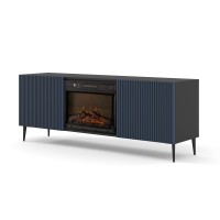 TV unit RAVENNA with a fireplace 170 cm, black matt with navy