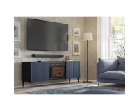 TV unit RAVENNA with a fireplace 170 cm, black matt with navy TV unit RAVENNA with a fireplace 170 cm, black matt with navy