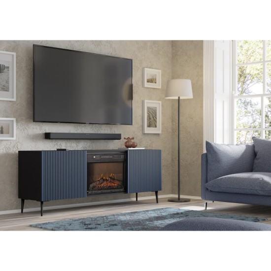 TV unit RAVENNA with a fireplace 170 cm, black matt with navy TV unit RAVENNA with a fireplace 170 cm, black matt with navy
