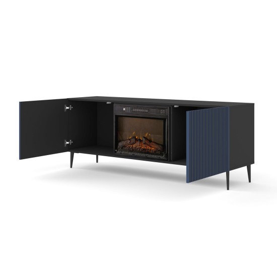 TV unit RAVENNA with a fireplace 170 cm, black matt with navy TV unit RAVENNA with a fireplace 170 cm, black matt with navy