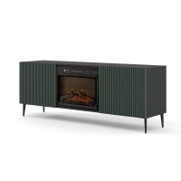 TV unit RAVENNA with a fireplace 170 cm, black matt with dark green