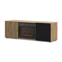 TV unit AURIS with a fireplace 149 cm, artisan oak with black matt