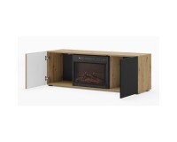 TV unit AURIS with a fireplace 149 cm, artisan oak with black matt