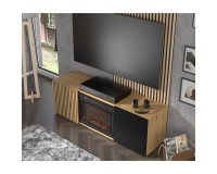 TV unit AURIS with a fireplace 149 cm, artisan oak with black matt