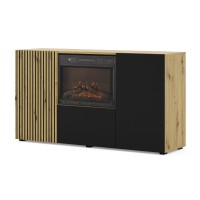 Sideboard AURIS with a fireplace 149 cm, 3 doors, artisan oak with black matt