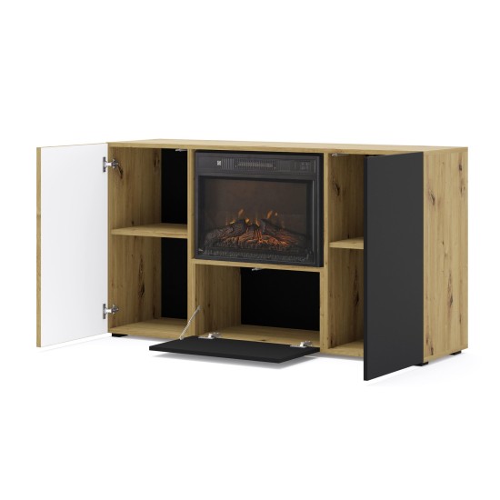 Sideboard AURIS with a fireplace 149 cm, 3 doors, artisan oak with black matt Sideboard AURIS with a fireplace 149 cm, 3 doors, artisan oak with black matt