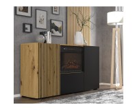 Sideboard AURIS with a fireplace 149 cm, 3 doors, artisan oak with black matt Sideboard AURIS with a fireplace 149 cm, 3 doors, artisan oak with black matt
