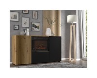 Sideboard AURIS with a fireplace 149 cm, 3 doors, artisan oak with black matt Sideboard AURIS with a fireplace 149 cm, 3 doors, artisan oak with black matt