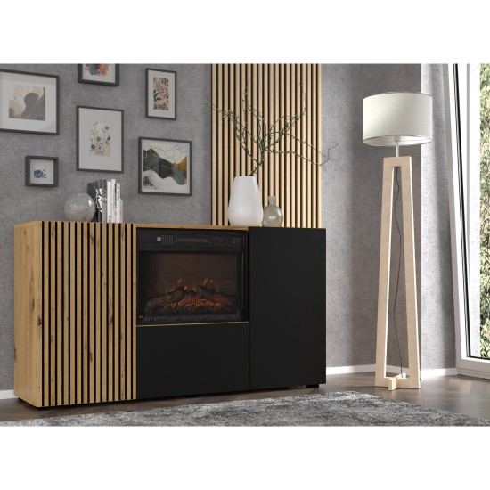 Sideboard AURIS with a fireplace 149 cm, 3 doors, artisan oak with black matt Sideboard AURIS with a fireplace 149 cm, 3 doors, artisan oak with black matt
