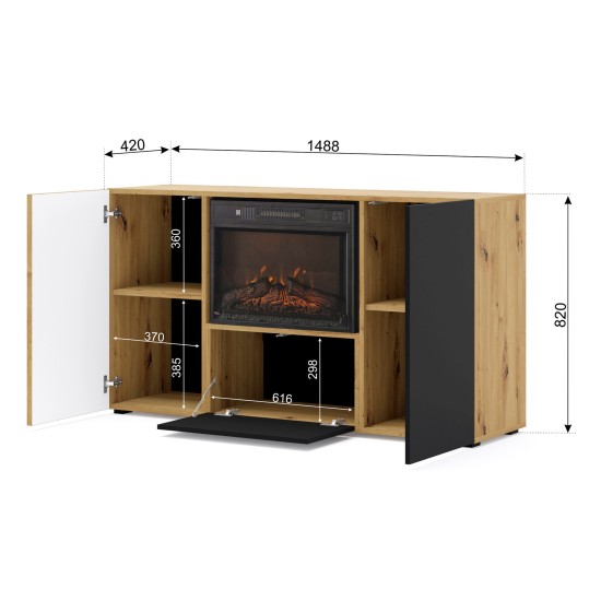 Sideboard AURIS with a fireplace 149 cm, 3 doors, artisan oak with black matt Sideboard AURIS with a fireplace 149 cm, 3 doors, artisan oak with black matt