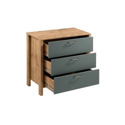 INDYGO Chest of Drawers 90 cm, green with Wotan oak
