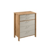 INDYGO Tall Chest of Drawers 90 cm, beige with Wotan oak