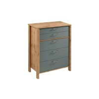 INDYGO Tall Chest of Drawers 90 cm, green with Wotan oak