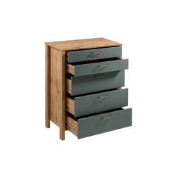 INDYGO Tall Chest of Drawers 90 cm, green with Wotan oak
