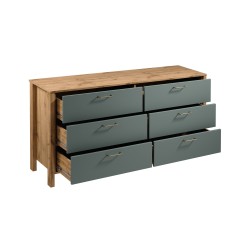INDYGO Chest of Drawers 170 cm, green with Wotan oak