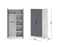 Two-door wardrobe SAMOA/FUJI 90 cm, craft white with graphite