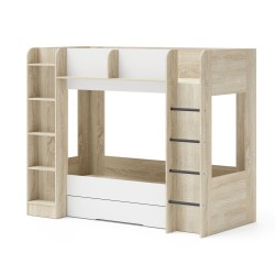 מיטת קומותיים FUJI P עם כוננית צד, אלון סונומה עם לבן מט