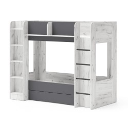 Bunk bed FUJI P with a side shelf column, craft white with graphite