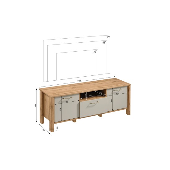 INDYGO TV Unit 138 cm, beige with Wotan oak