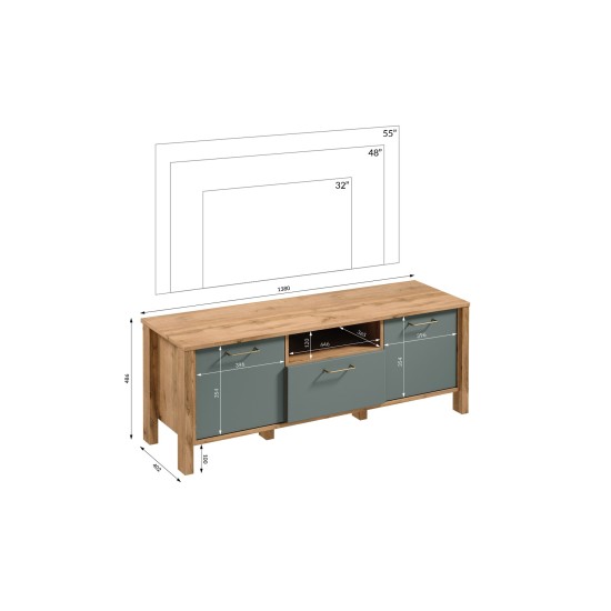INDYGO TV Unit 138 cm, green with Wotan oak