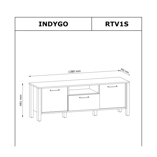 INDYGO TV Unit 138 cm, green with Wotan oak