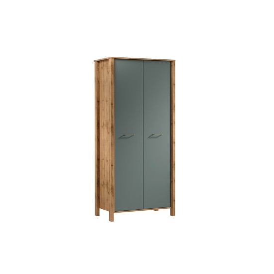 INDYGO Wardrobe 90 cm, green with Wotan oak