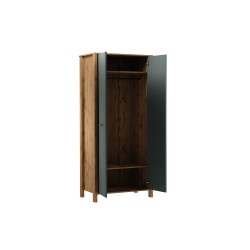 INDYGO Wardrobe 90 cm, green with Wotan oak