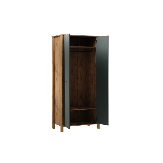 INDYGO Wardrobe 90 cm, green with Wotan oak