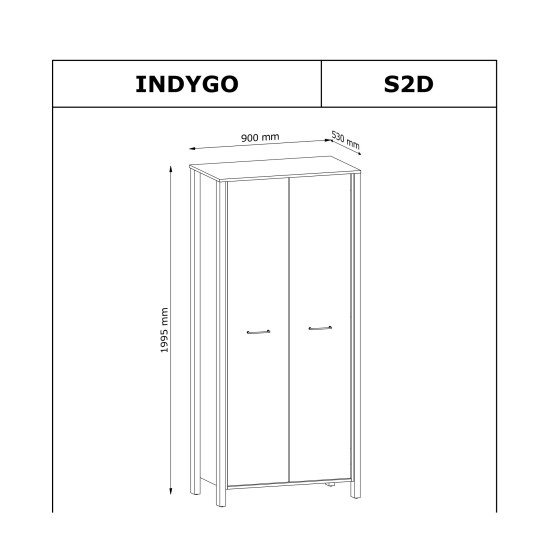 INDYGO Wardrobe 90 cm, green with Wotan oak