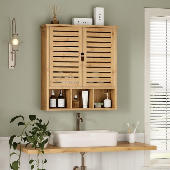Showing image for SR223 Louvred Cabinet, 2 Shelves and 3 Compartments SR223 Louvred Cabinet, 2 Shelves and 3 Compartments Furniture, Kitchen and bathroom furniture, Bamboo furniture, Bathroom furniture, Wall Shelves and Cabinets image