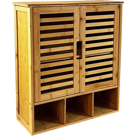 Showing image for SR223 Louvred Cabinet, 2 Shelves and 3 Compartments SR223 Louvred Cabinet, 2 Shelves and 3 Compartments Furniture, Kitchen and bathroom furniture, Bamboo furniture, Bathroom furniture, Wall Shelves and Cabinets image